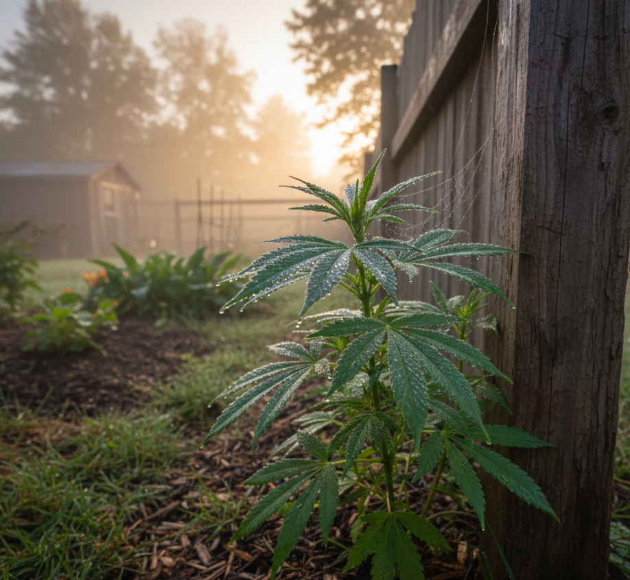Vigorous cannabis plant thriving under full-spectrum LED grow lights